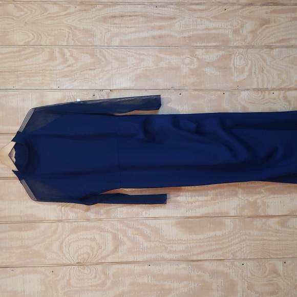 Chiara Boni NWT La Petite Robe Maylys Illusion Sleeve Navy Maxi Gown Dress Sz 16 - Picture 3 of 11